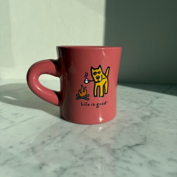 Life is Good Pink Coffee Mug Dog Campfire Quote Ceramic 12oz - Picture 1 of 8